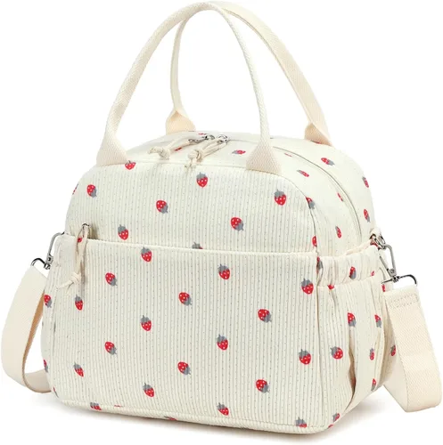 Vista 53 de Bluboon Bolsa de almuerzo para mujer, bonita bolsa de almuerzo de pana con correa para el hombro, reutilizable, aislada, gran capacidad