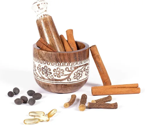 Vista 8 de Mortero de madera tallado a mano y molinillopicador para hierbas, prensa de ajo, molinillo de café, triturador de especias de hierbas, trituradora