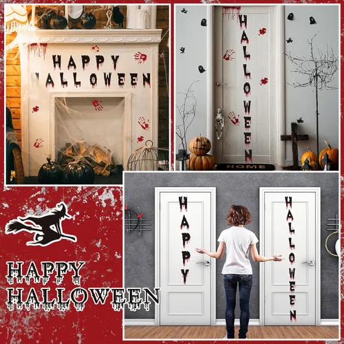 Vista 5 de Ceenna 22 calcomanías de imanes para puerta de garaje de Halloween, decoración de puerta de garaje con fondo sangriento, huellas de manos, imanes