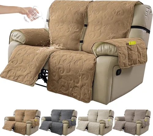 Vista 15 de Funda reclinable 100% impermeable para sofá biplaza, 4 piezas divididas para sofá reclinable de 2 asientos, funda de sofá reclinable antideslizante