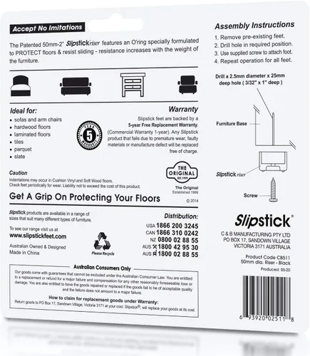 Vista 4 de Slipstick CB511 Protectores para patas de muebles, para no dañar el piso, de 1 pulgada de alto, con hule antiderrapante. Juego de 4