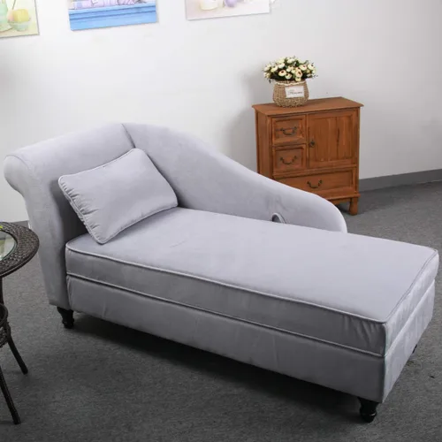 Vista 6 de Yongqiang Sofá chaise longue tapizado con almacenamiento para interior, reclinable, para sala de estar o recámara, color gris aterciopelado