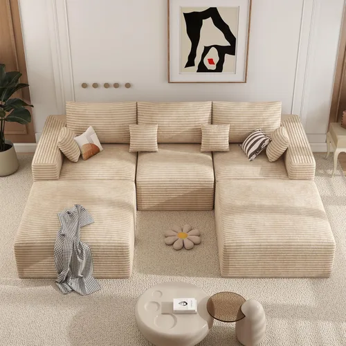 Vista 23 de Sofá cama seccional modular de 113", sofás de nube convertibles para sala de estar con otomana, juego de sofá cama de pana sin estructura de 6 Gris