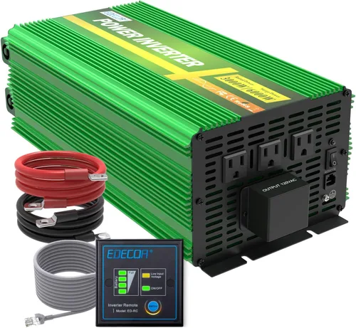 Vista 8 de EDECOA Inversor de corriente de onda sinusoidal pura de 3000 W 3000 vatios CC 12 V a 110 V 120 V AC inversor solar con 3 salidas y bloque