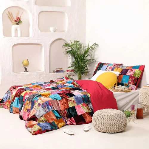 Vista 5 de Treen Art Juego de funda de edredón de terciopelo surtido de 3 piezas, 1 funda de edredón de 120 x 120 pulgadas con cierre de cremallera y 2 fundas