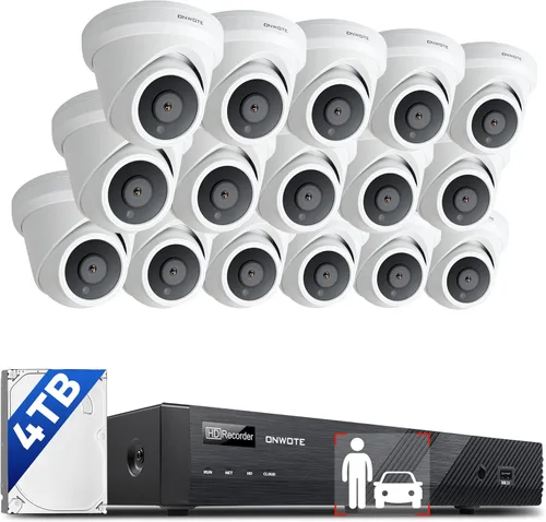 Onwote - Sistema de cámara de seguridad de 16 canales 4K PoE, NVR comercial de 12MP 16CH 4TB, 16x cámaras IP exteriores de 8MP con audio de 134°,