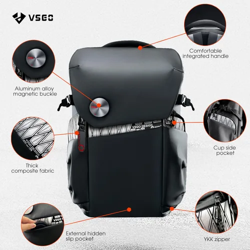 Vista 5 de VSGO Mochila profesional para cámara de 25 L, impermeable, compartimento para laptop de 17.3 pulgadas, compatible con cámara Sony Canon, Nikon