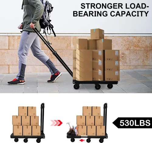 Vista 5 de SELORSS Camión de mano plegable, carrito de equipaje resistente de 530 libras, carrito plegable para mudanza, carrito de plataforma utilitaria con 6