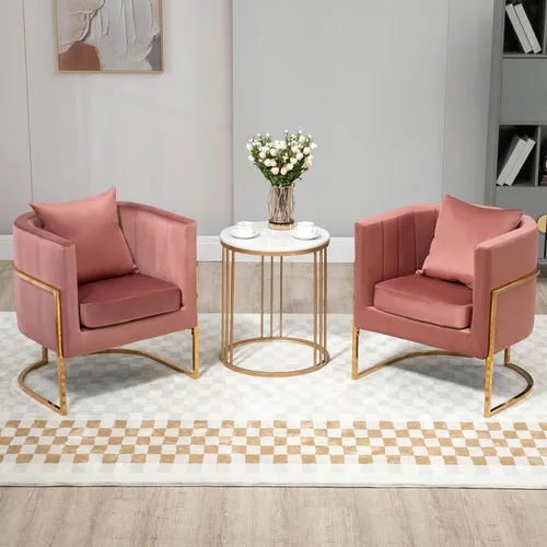 Vista 12 de Silla moderna de cuero, sillón tapizado de mediados de siglo con almohada para sala de estar, cómoda silla de tocador individual con patas doradas