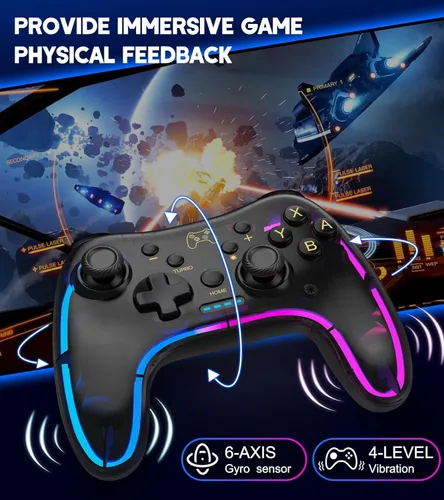 Vista 6 de Gammeefy Hall Effect Switch Controller (No Drift, No Deadzone) Compatible with SwitchLiteOLED & PCiOSAndroid, Clear RGB Lightning Switch Pro