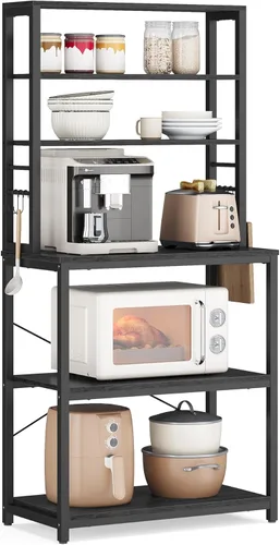 VASAGLE Barra de Café, Estante de Panadero de 23.6 Pulgadas para Cocina con Almacenamiento, Estantes de Cocina de 6 Niveles con 6 Ganchos, Soporte