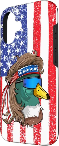 Vista 2 de iPhone 16 Duckoholic Mallard Duck American Flag Waterfowl Duck Hunting Case