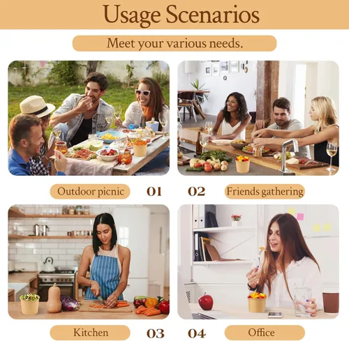 Vista 7 de Paquete de 50 recipientes de papel de 12 onzas con tapas, cuencos de sopa de papel desechables, cuencos para llevar con tapas, cuencos de postre