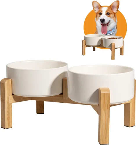 Tazón elevado de cerámica para perros, 3.2 tazas de comida y agua para Blanco