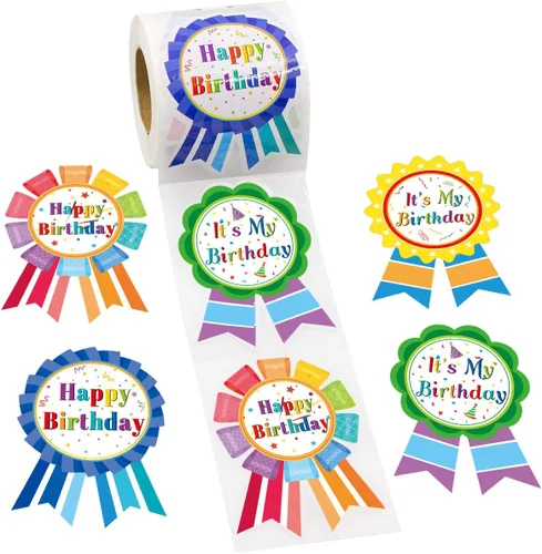 Fancy Land Calcomanías de Insignia de Feliz Cumpleaños para niños, calcomanías de cumpleaños para el hogar, aula, decoración de fiesta, 200 piezas