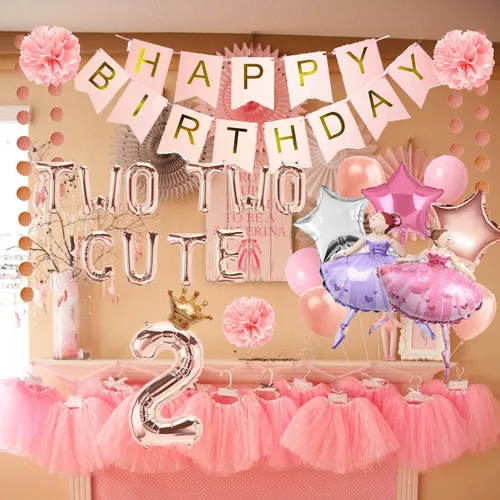 Vista 4 de Dos bonitas decoraciones de cumpleaños, tutú lindas decoraciones de segundo cumpleaños, temática de bailarina, suministros de decoración de fiesta