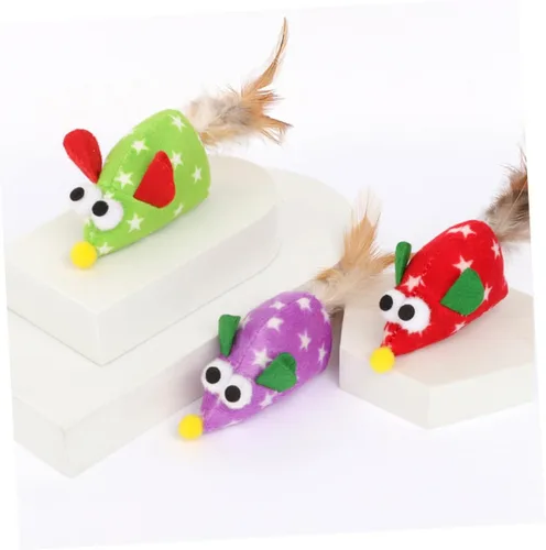 Vista 9 de Angoily 3pcs Plume Mouse Cat Interactive Chew Playthings for Kittens Pet Teasing Fun Stimulating Activity