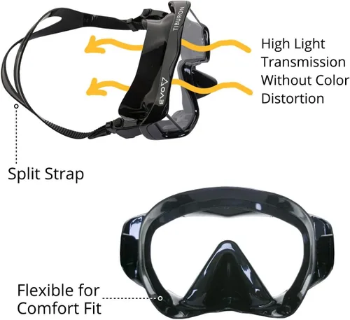 Vista 4 de EVO Tiburon Máscara de buceo panorámica de 3 lentes - Máscara de buceo - Máscaras de buceo para adultos - Accesorios de buceo - Equipo de buceo