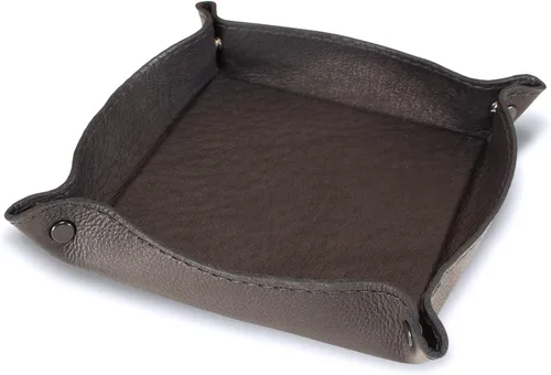 Yoder Leather Company Bandeja de valet de cuero genuino hecha a mano – Bandeja de dados plegable para juegos de rol, mesa, monedas, llaves y Negro