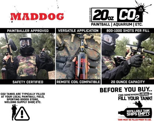 Vista 3 de Maddog Tanque de paintball de CO2 de aluminio recargable de 20 onzas - Se envía vacío