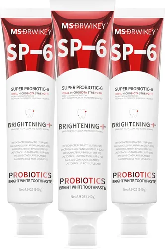 Vista 10 de MSDRWIKEY SP-6 Pasta de dientes blanqueadora probiótica, fórmula mejorada con 6 probióticos y salud de las encías, segura para esmalte, sin flúor