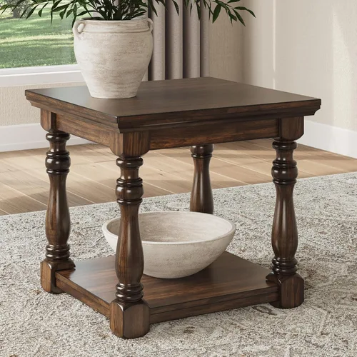 Vista 2 de Signature Design by Ashley Sturlayne - Mesa auxiliar clásica con estante abierto, color marrón claro