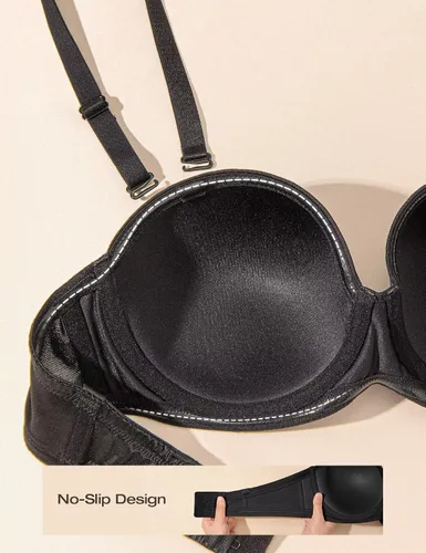 Vista 6 de Deyllo Sujetador sin tirantes para mujer, cobertura completa, brasier multidireccional, talla grande, alfombra roja