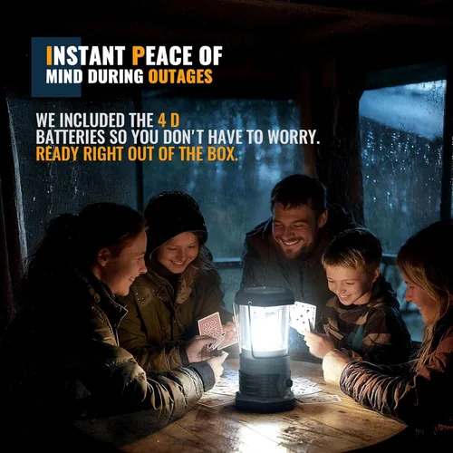 Vista 7 de innofox Linterna LED para campamento, 1500 lm para cortes de energía con 4 baterías D incluidas, linterna con 4 modos de luz, luz de tienda