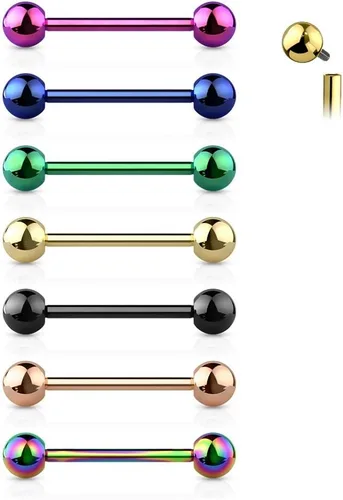 Vista 3 de Pierced Owl - 14G G23 Implant Grade Solid Titanium PVD Plated Internally Threaded Nipple Barbells, Sold as a Pair