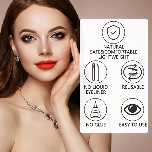 Vista 3 de Pestañas autoadhesivas reutilizables, no necesita pegamento ni delineador de ojos, fáciles de aplicar, pestañas postizas estables y antideslizantes