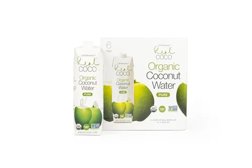 Real Coco - Agua de coco pura orgánica (paquete de 6, 1 litro), orgánica USDA, sin azúcar añadida, a base de plantas, empaquetada con electrolitos,