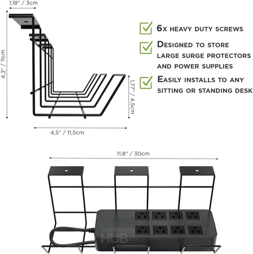 Vista 4 de Bandeja compacta para organizar cables debajo del escritorio, organizador de cables para gestión de cables, organizador de cables de escritorio