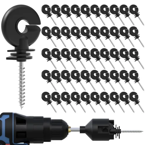 Vista 11 de NQN 30 Piezas Aisladores Negros para Cerca Eléctrica, Aislador de Rosca, Poste de Anillo para Cerca, Aislador para Poste de Madera y 1 Pieza