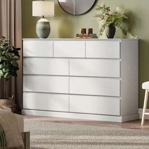 Vista 30 de LINSY HOME Cómoda de 8 cajones para dormitorio, cómoda de 53 pulgadas de ancho, modernos cajones de madera de granja con almacenamiento, organizador