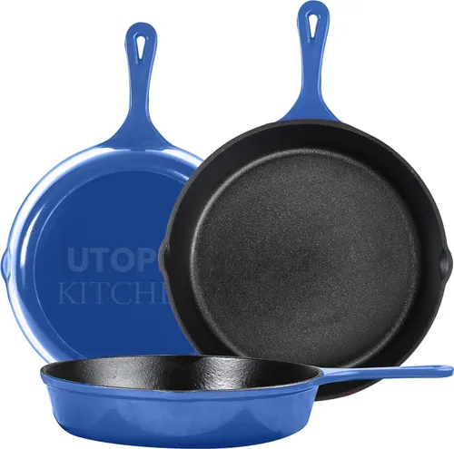 Vista 8 de Utopia Kitchen Juego de sartenes de hierro fundido de 3 piezas, sartén para chefs, sartenes de hierro fundido pre-sazonadas, 6, 8 y 10 pulgadas