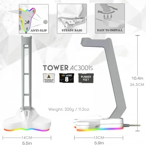 Vista 8 de Fantech Combo de auriculares USB RGB para juegos y soporte para PC, 7.1 sonido envolvente de 1.969in, DTS digital sobre la oreja auriculares