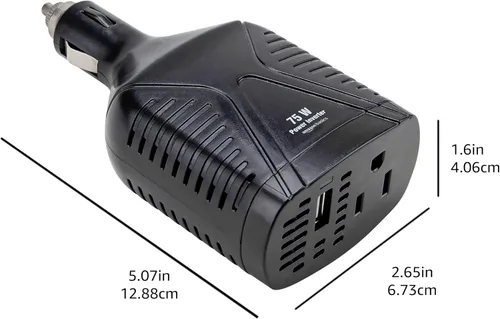 Vista 8 de Yaxa Basics Inversor de corriente para automóvil de 75 W, 12 V a 110 V para vehículos, negro, 5.07 x 2.65 x 1.6 pulgadas