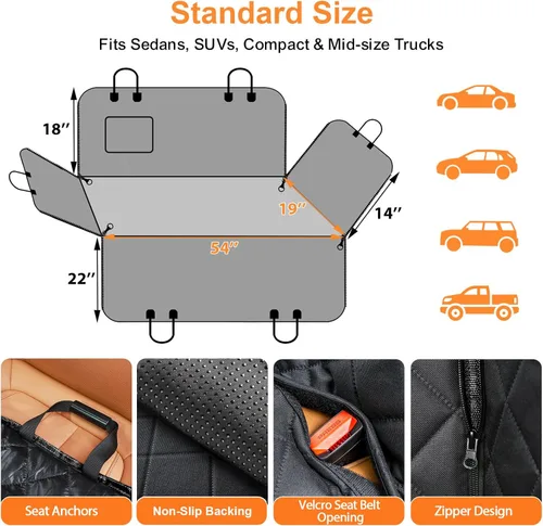 Vista 6 de URPOWER Funda de asiento para perro, hamaca 100% impermeable, 600D, resistente, a prueba de arañazos, antideslizante, duradera, suave