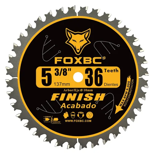 Vista 4 de FOXBC Hoja de sierra circular de carburo de 5-3/8 pulgadas con acabado de madera con eje de 0.394 in