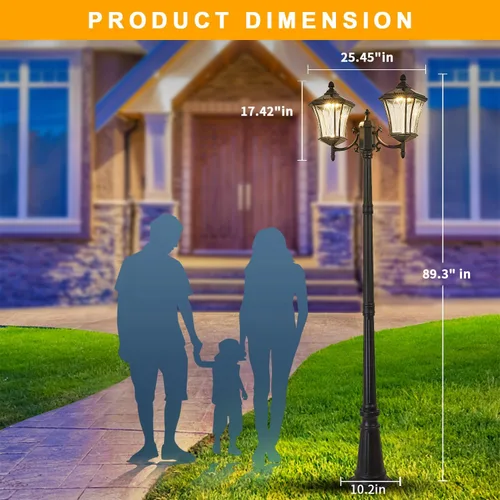Vista 5 de 2-Head Solar Lamp Post Light, Aluminum Pole Lights with Waterproof, Dusk to Dawn Outdoor Street Lamps for Garden Pathway