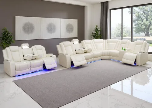 Vista 39 de Juego de sofá seccional reclinable eléctrico con luz LED, sofá esquinero reclinable de cuero y silla, muebles reclinables de teatro