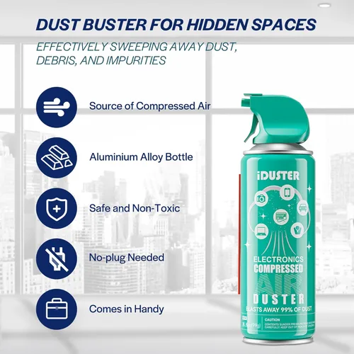 Vista 4 de iDuster Plumero de aire enlatado comprimido para computadora, limpiador de teclado electrónico desechable para limpieza de plumero, 3