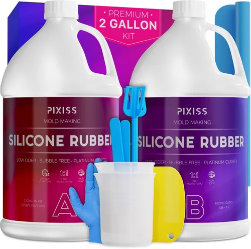 Pixiss Kit de fabricación de moldes de silicona (2 galones) de goma líquida, libre de burbujas, relación de mezcla de silicona transparente