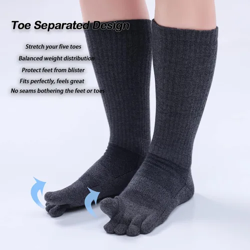 Vista 3 de OrrinSports Toe Socks for Men Women Coolmax Cushioned Crew Socks 3 Pairs Running Socks Athletic Breathable Five Finger Socks