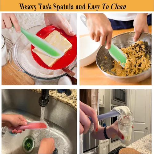 Vista 6 de Espátula de cocina flexible con forma de cuchillo de silicona antiadherente, utensilios de cocina con núcleo de nailon (azul)