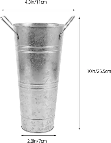 Vista 2 de GANAZONO 1 cubo de hoja, jarrones altos para piso, decoración de plantas, decoración galvanizada para escritorio, jarrones decorativos franceses