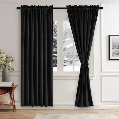 Vista 103 de JIUZHEN Cortinas de terciopelo rosa de 108 pulgadas para sala de estar, cortinas opacas extralargas para dormitorio, bolsillo para barra, protección