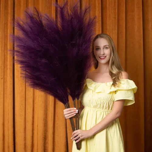 Vista 8 de Decoración de Hierba de Pampas Alta, 43"/110cm Hierba de Pampas Falsa 6 Tallos Grandes Ramas de Hierba de Pampas Altas a Granel Arreglo Floral Boho