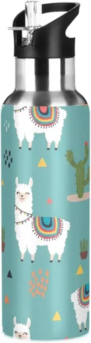 BPA-Free Sports Water Bottle 20 Oz, Insulated Stainless Steel Water Bottle with Straw for Gym Outdoor Travel School, Cute Llamas Colorful