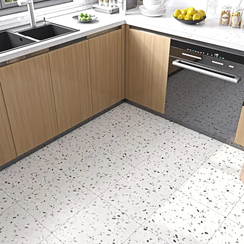 Vista 6 de FunStick Azulejos de suelo grises impermeables de 12 x 12 pulgadas, azulejos de vinilo de terrazo para despegar y pegar, para baño, autoadhesivos